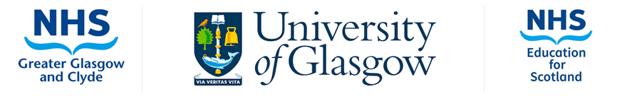 Image of the logos of NHS Greater Glasgow and Clyde, University of Glasgow and NHS Education for Scotland